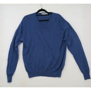 Peter Millar Crown Blue V-Neck Sweater Silk Cotton Cashmere Mens XL
